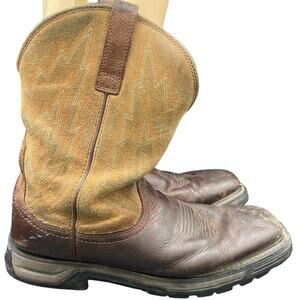 🤠 Ariat Work men 10.5EE Brown Leather Cowboy Boots – Pull-On Square Toe